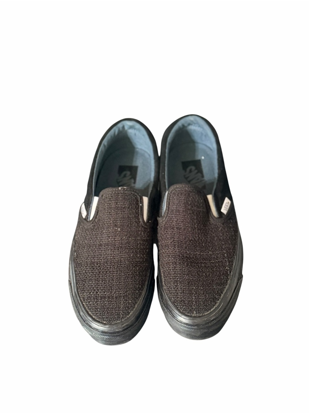 Vans Classic Slip-On Black Textured Woven Shoes Men 7 Women 8.5